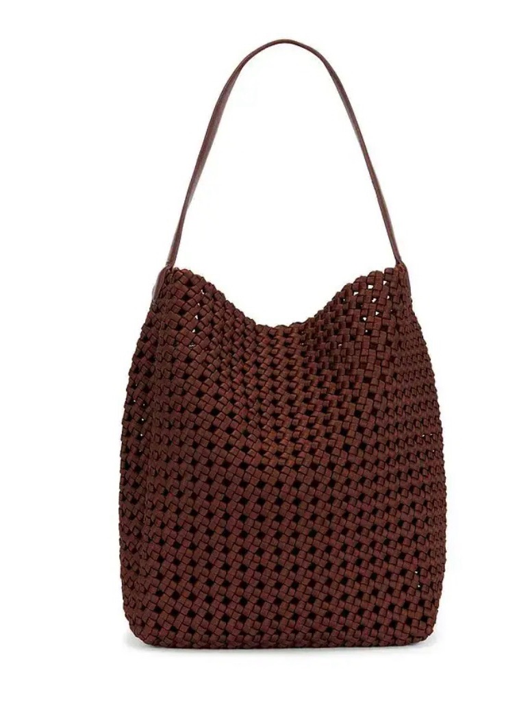 Lovers + Friends Dakota Woven Shoulder Tote Bag In Dark Brown
